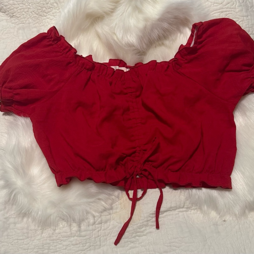 Women's Red Off-the-Shoulder Top Size L - Picture 7 of 8